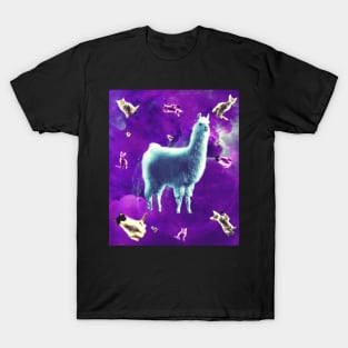 Outer Space Galaxy Cat With Llama T-Shirt